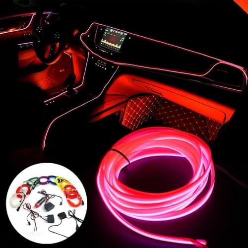 Car Interior Lighting Neon Light Garland Wire EL Wire Rope Tube Ambient LED Strip Decoration Flexible Tube 8 Colors Auto Led