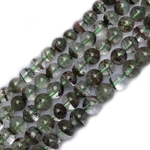 4-8mm Natural Round Green & Clear Ghost Quartzs Beads For Jewelry Making Beads Bracelets For Women 15'' Needlework DIY Beads