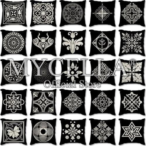 Black Geometric Print Decorative Cushions Pillowcase Polyester Cushion Cover Throw Pillow Sofa Decoration Pillowcover Linen