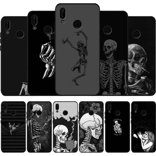 Skeleton black soft Phone Case for huawei P40 P30 P20 P10 Pro lite P9 Lite nova 4E 6SE Psmart 2019 Y6 9 Prime
