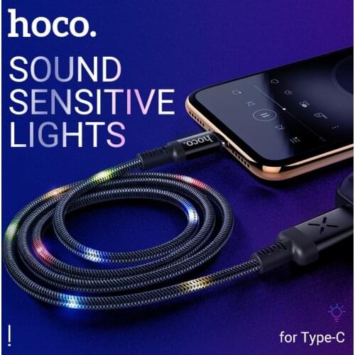 Hoco charging cable for Type C data sync voice control flash light sound activated lights charger USB С wire for xiaomi samsung
