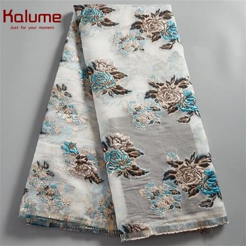 Kalume 2021 Brocade Tulle Lace Fabric Gilding Tissue Lace 5 Yards African French Tulle Jacquard Lace Fabric For Diy Dress F2505