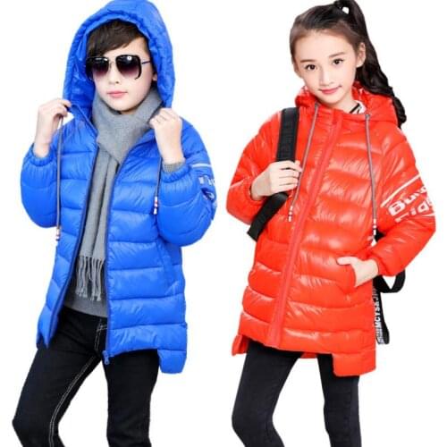 2019 Girls Coats Winter New Fashion Letter Long Jackets Coats Boy Casual Warm Hoodie Jackets Clothing Kids Down Jacket 4-12Y