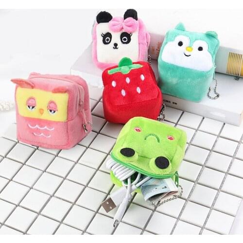 Coin Purse Pouch With Keychain Mini Cute Kids Girl Soft Plush Coin Holder Bags Small Female Women Earphone Coin Money Bags