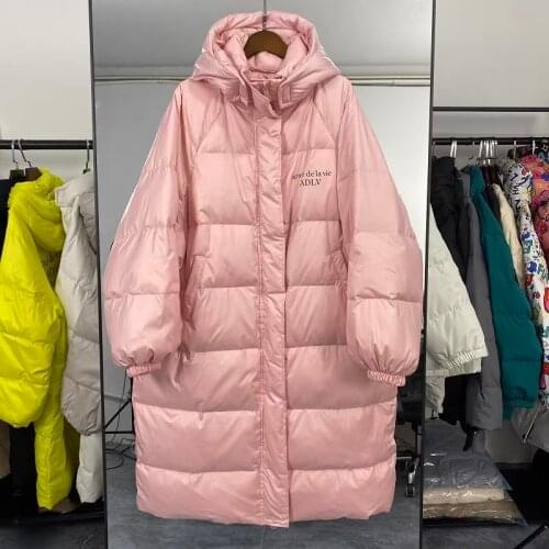 2021 New Winter Jacket Women Loose Hooded Thick Down Jacket Parka Female White Duck Down Jacket Fashion Long Coat Warm Outwear