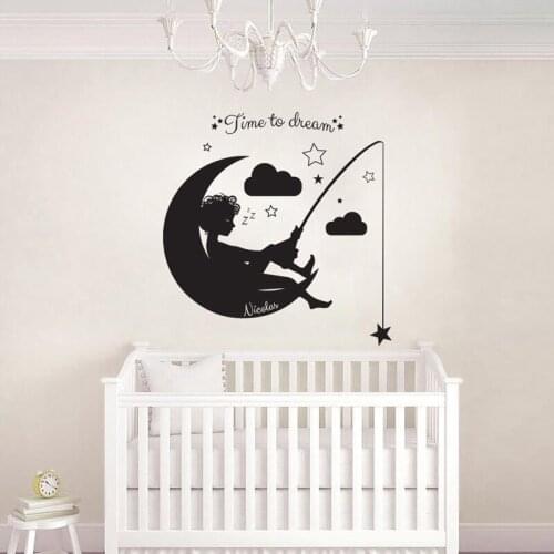 Moon & Stars Personalized Name Wall Stickers for Nursery Kids Room Sweet Home Decor Vinyl Wallpaper Decals Babies Bedroom YY214