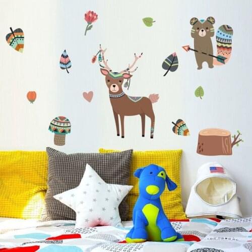 Nordic Style Deer Fox Poster Wall Sticker DIY Cartoon Animal Picture for Kids Rooms Nursery Decoration Wall Art Mural