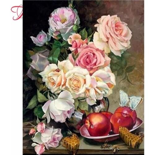 Touoilp Full Square Round New Arrival Drill Mosaic Diamond Embroidery Rose 5D DIY Diamond Painting Flowers Garden Decoration