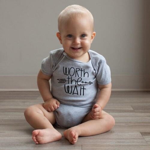 NewbornClothes Worth The Wait Letter Print Playsuit Newborn Baby Boy Girl White Romper Infant Kids Short Sleeve Outfits