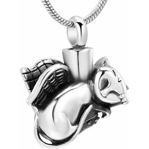 IJD10063 Stainless Steel Lovely Cat Angel Animal Cremation Pet Memorial Pendant Hold for Ashes Urn Necklace Jewelry