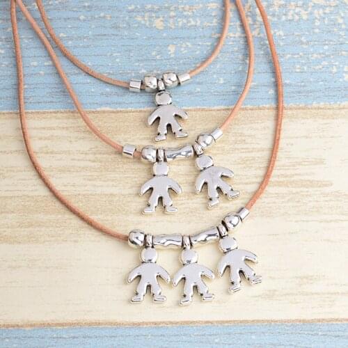 2020 Family Son and Daughter Alloy Necklace For Children Mother Father Friends Pendant Leather Chain Necklace Gifts