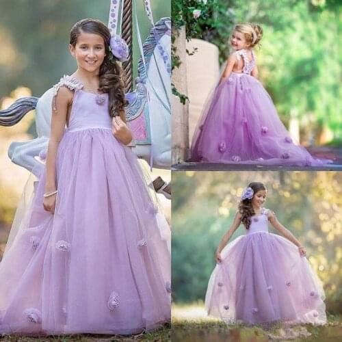 Lavender Girls Photography Birhtday Celebrity Party Dress Gowns Purple Flower Girls Dresses Ball Gowns With Floral Flower Custom