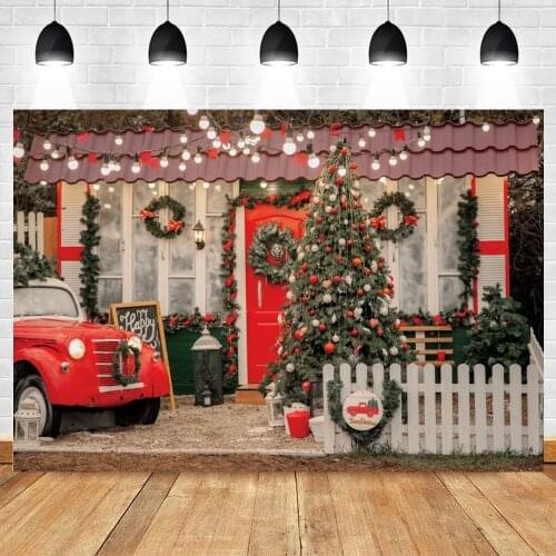 Christmas Backdrop Window Red Car Door Baby Portrait Vinyl Photography Background For Photo Shoot Photozone Photophone Decor