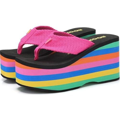 Summer Rainbow Thick-soled Sandals Super High-heeled Flip-flops Womens Color Spring Womens Shoes Casual Beach Flip-flops