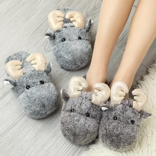 Moose Slippers Moose Home Indoor Soft House Slipper Furry Faux Fur Slides Woman Furry Flip Flop Shoes elk