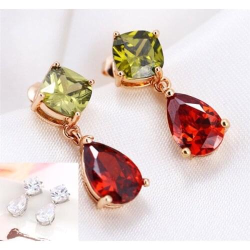 SLBRIDAL Pave Setting Vintage Classic Mona Lisa Cubic Zircon Drop Earrings CZ Earring Wedding Earring Colorful Stones Earring