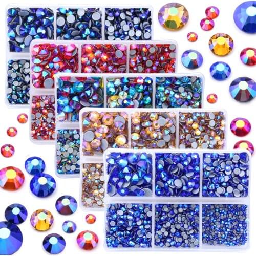 Flat Back Gems Round Crystal Rhinestones 6 size (2mm-6.3mm) with Rhinestones Picking Pen for Crafts Nail Face Art Clothes Shoes