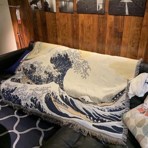 Japanese Wave Surfing Throw Blanket Multifunction Art Sofa Covers Dust Rug Air Conditioning Blankets Hanging Tapestry