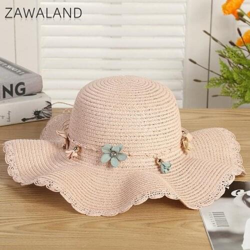Zawaland Summer Flower Lace Straw Cap Fashion Womens Wide Brimmed Hat Outing Sunscreen Beach Hat Female Casual Sun Hat 2021
