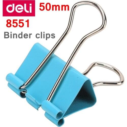 12PCS/BOX Deli 8551 binder clips 2" (50mm) color clips paper documents clips