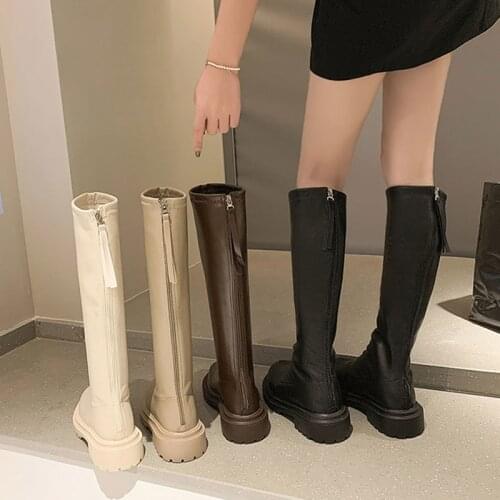 Womens Rubber Boots Boots-Women Round Toe Autumn Shoes Sexy Thigh High Heels High Sexy Luxury Designer Rain 2021 Mid Calf Low