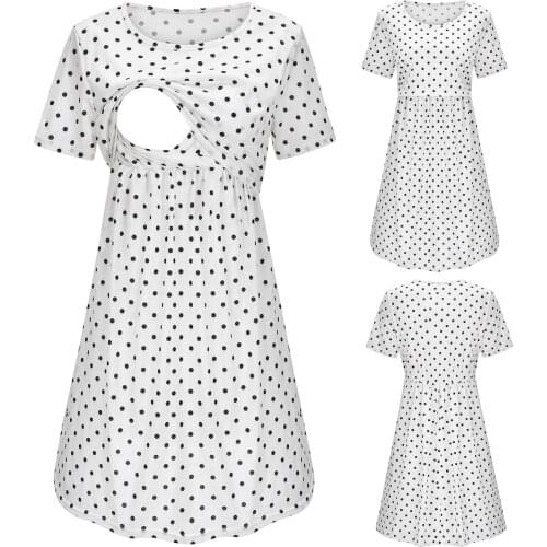 Womens Pregnant Dress Maternity Short Sleeve Dot Print Nursing Round Neck Dress For Breastfeeding Fashion Pregnancy Dress 2021