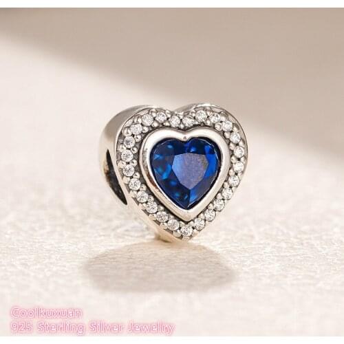 Winter 100% 925 Sterling Silver Sparkling Love Charm, Clear CZ & Blue Crystal beads Fit Original Pandora Charms Bracelet