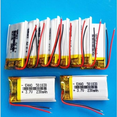 Lot 10 pcs 3.7V 230mAh lithium polymer Lipo rechargeable battery 501830 501730 for MP3 GPS bluetooth smart watch headset camera