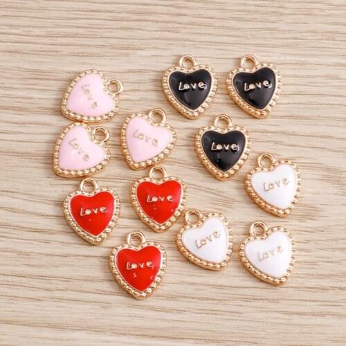 10pcs 12*14mm Lovely Love Heart Charms for Jewelry Findings Making Colorful Letter Charms Pendants Necklaces Earrings Crafting