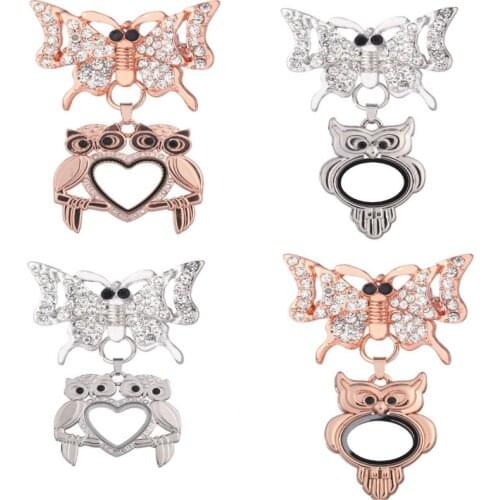 10Pcs Vintage Animal Owl Aroma Locket Pendant Butterfly Brooches Finding Locket Fit Pendant Brooches Jewelry Accessories