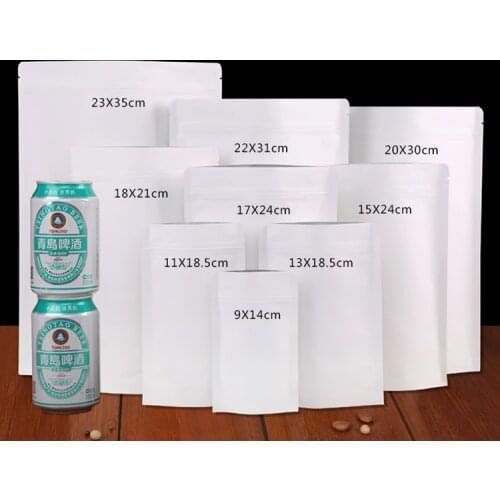 100pcs Stand up White Paper Foil Ziplock Bag Coffee Beans/Powder Snack Cookie Tea Packaging Paper Storage Zip Bag White Pouches