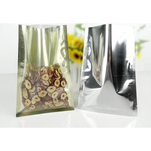 12x18cm,100pcs Inner golden Translucent plating aluminium bags Front clear aluminized foil plastic pouches Top open food sachet