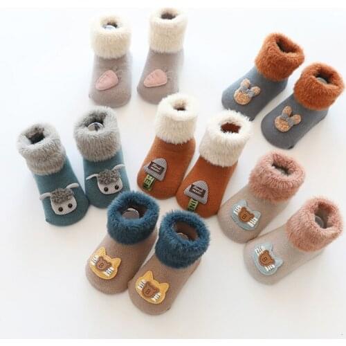 2Pairs/set Non-slip Baby Socks Autumn Winter Fleece Socks Warm Toddler Boy Girls Floor Socks Infant Clothing Accessories Thicken