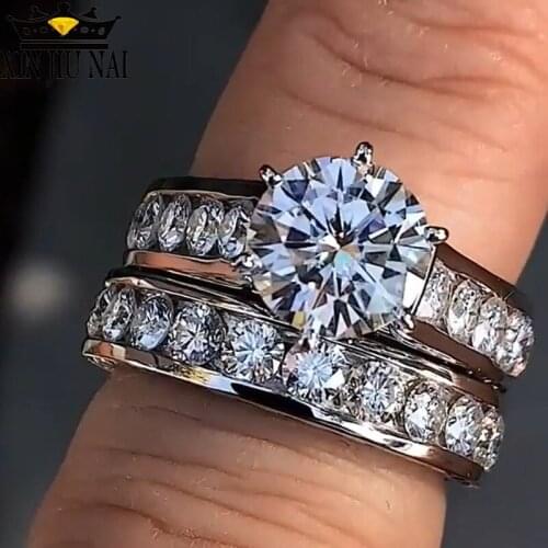 2/pcs Hot-selling platinum zircon jewelry traditional gorgeous ring fashion couple ring luxury Valentines Day gift diamond band