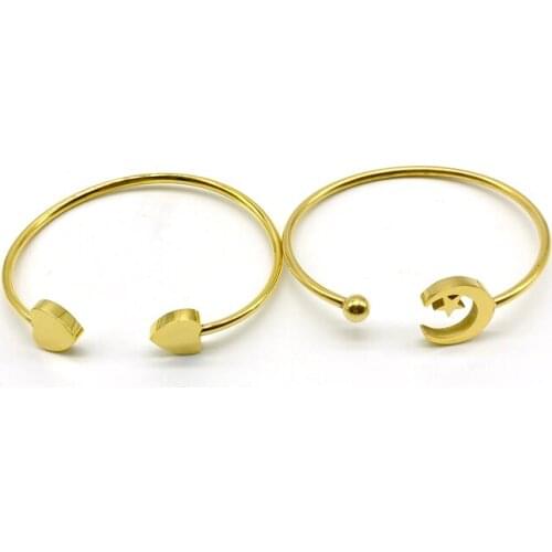 5pcs/lot Wholesale Heart Stainless Steel Adjustable Open Bangles Bracelets