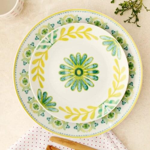 8 Inch Ceramic Dishes & Plates Kitchen Cutlery Tableware Suitable For Microwave Porcelain On-glazed Round Floral Printed Dish