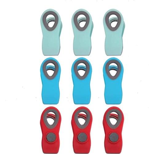 9 Pack Chip Bag Clip, Magnetic Food Clips, Kitchen Clips for Fridge Snack Bags Food Storage with Air Tight Seal, 3 Color