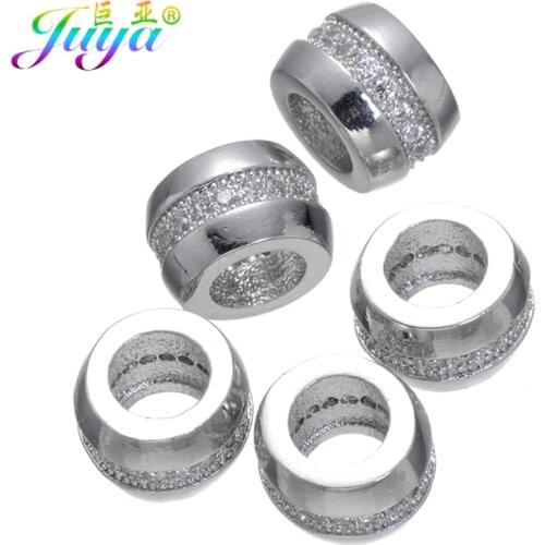 Juya DIY Fashion Jewelry Beads Supplies CZ Micro Pave Crystal Charm Tubes Beads For Natural Stones Beadwork Jewelry Making