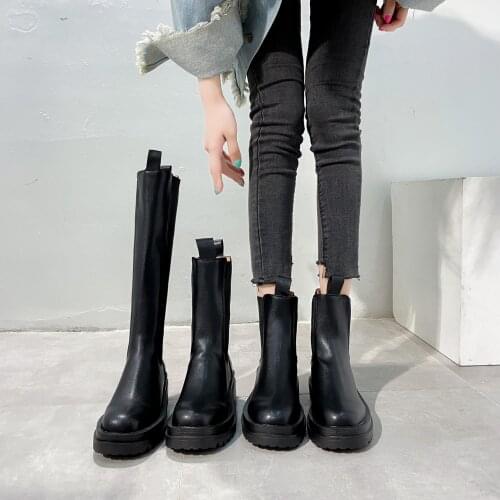 Chelsea Boots Chunky Boots Women Shoes Ankle Female Boots 2021 Autumn Fashion Platform Booties Slim Over The Knee Women Boots