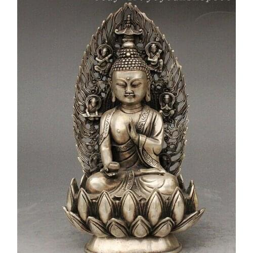Decoration bronze factory outlets Tibet Silver 9 Tibet Buddhism Silver Bowl Shakyamuni Amitabha Buddha Sakyamuni Buddha Statue