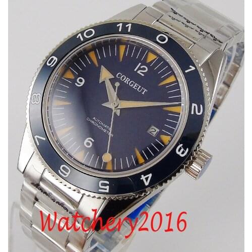 Corgeut 41mm men clock Blue dial MIYOTA 8215 Automatic calendar Mechanical Sapphire crystal men wristwatch luxury top brand
