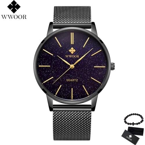 WWOOR New Watches Men Mesh belt Military Waterproof Wristwatch Quartz Sport Watch Male Clock Relogios Masculino Gift bracelet