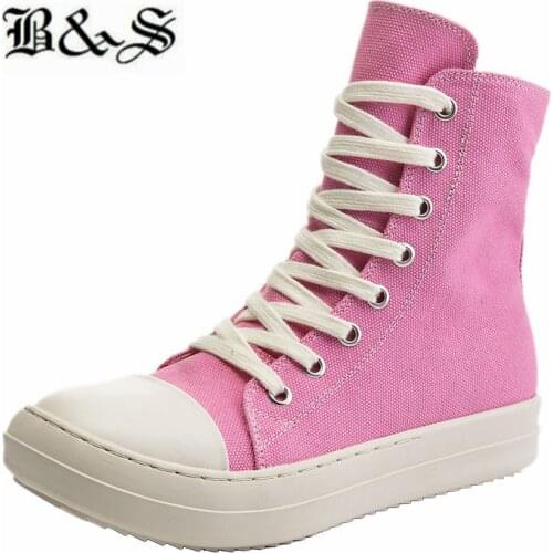 Black& Street pink canvas women flat trainer Boots new lace up sneakers rock shoes