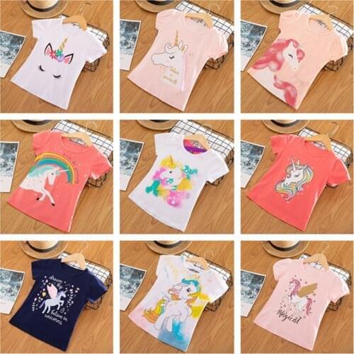 Kids Girls T Shirt 2020 Summer Flamingo Baby Tops Unicorn Cotton Toddler Tees Girls Clothes Short Sleeve T-shirt Casual Clothing