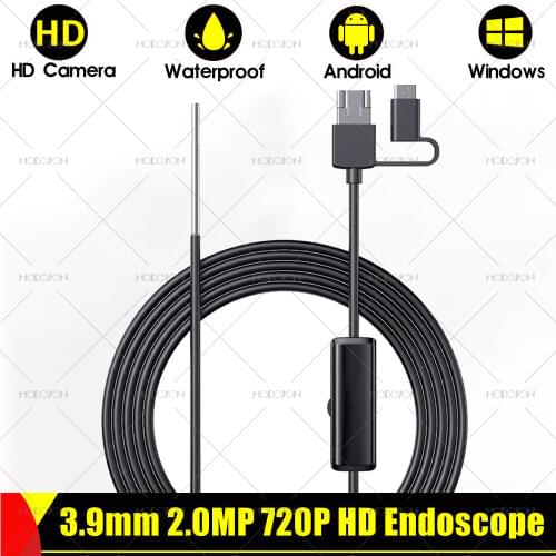 3.9mm 2.0MP 720P HD Endoscope Camera Waterproof Mirco USB Type-C Inspection Borescope Soft Hard Cable Endoscope For Android PC