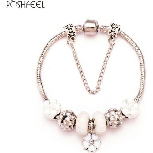 Poshfeel European Flower Charm Bracelet Jewelry Diy Beads Jewellery Pulseira Feminina Mbr170150