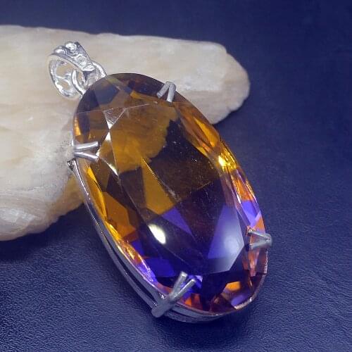 Gemstonefactory Jewelry Big Promotion 925 Silver Solitaire Oval Dichroic Glass Women Ladies Gifts Necklace Pendant 1269