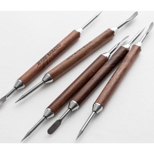 Coffee art needles barista cappuccino espresso coffee decorating high quality wooden handle tamper creative coffee art pen tools