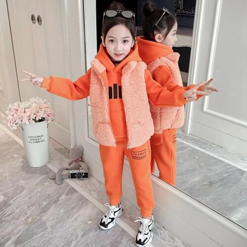3PCS Set Warm Winter Spring Autumn Hoodies Sweatshirts Pants Vest Sets Kids Girl Suits Sports Outfits Toddler Children