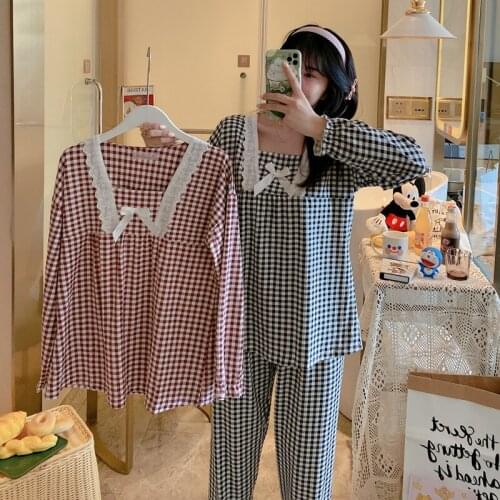 Long-sleeved Lace Princess Style Womens Pajamas Suit Bow Tie V-neck Ladies Home Service Pajamas for Women Strawberry Pajamas